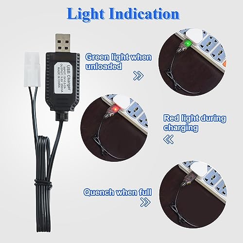 Fielect 2 Pcs 9.6V USB Charger Cable KET-2P 250MA Output Ni-Cd Ni-Mh Battery Pack for RC Excavator RC Cars