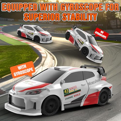 RC Drift car, 1/43 Mini Rc Drift car with Gyroscope, 2.4GHz Full Proportional Remote control Cars, 4WD High Speed Racing with Lights, Racing Tires, Model Cars Gift for Adults, Kids, Boys, Girls - color: White-lr