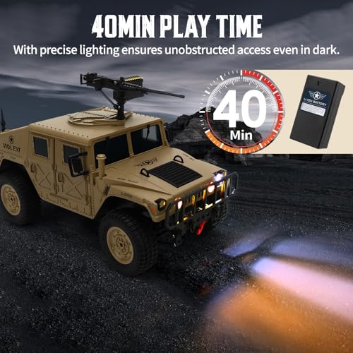 Remote Control Truck-4x4 Off-Road RC Trucks Army Rock Crawler Humme, RTR 40Mins Play Time All Terrain RC Off Road Jeep Cars with Winch,Lights&Openning Door, Military Armored Vehicle Toys Gift for Boys - color: Khaki