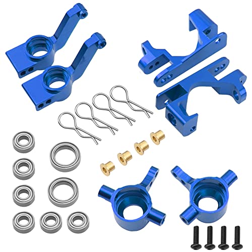 Metal C-Hubs Caster Blocks, Steering Blocks & Rear Stub Axle Carriers w/Ball Bearings Compatible with 1/10 Traxxas Slash 4X4, Stampede 4X4, Rustler 4WD Replaces of 6837 6832 1952 (Blue) - color: Blue