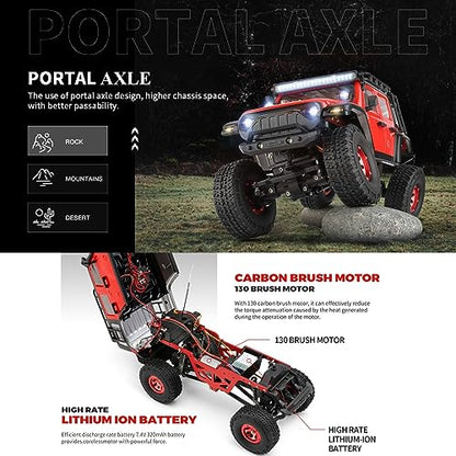 HTLNUZD 1/24 RC Truck 2428 4WD Electric RC Rock Crawler with LED Light 130 Carbon Brush Motor 3KM/H All Terrain Off Road Racing Car for Christmas,Festival Gift