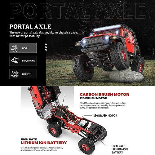 HTLNUZD 1/24 RC Truck 2428 4WD Electric RC Rock Crawler with LED Light 130 Carbon Brush Motor 3KM/H All Terrain Off Road Racing Car for Christmas,Festival Gift