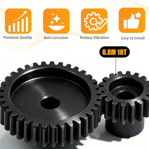 3-Pack Steel Metal 0.8M 5mm Pinion Motor Gear Sets 18T Compatible with HPI Kyosho Losi Axial Tamiya 1/8 1/10 RC Car Monster Truck Buggy, 0.8 Module Gear for Traxxsa Arrma - style: 3Pcs 18T