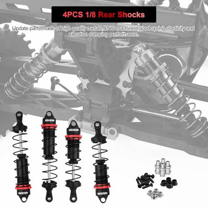 RC Car Shock Absorbers, 130mm Rear Shocks 110mm Front Shocks Set | Adjustable Shocks Compatible with 1/8 Arrma Typhoon 6S Redcat FS/ZD Racing Buggy Truggy Replacement Parts (Black) - color: Black (2F+2R)
