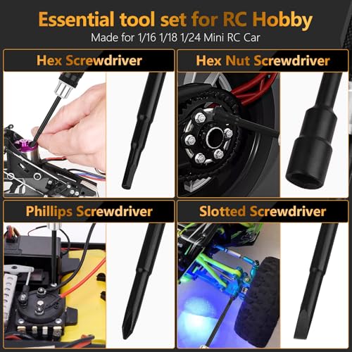 RC Tool Kit Hex Screwdriver 1.5/2.0/2.5/4.0BOX/5.5BOX,Phillips/Slotted | 7PCS Screwdriver Compatible with 1/10 1/18 1/24 Traxxas SCX24 ARRMA RC Truck Car Tools