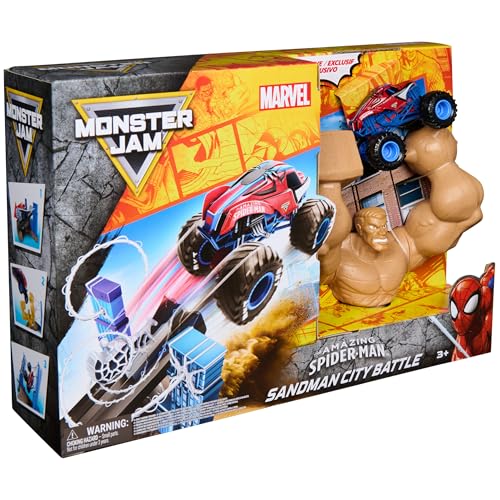 Monster Jam Marvel Spider-Man, Sandman City Battle Monster Truck Playset | Exclusive 1:64 Spider-Man, Rotating Sandman Obstacle, Sling-Powered Launcher, Pretend Play Gifts for Kids Ages 3+ - style: Spiderman City Playset
