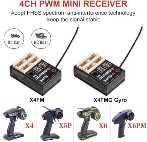 Helidirect DUMBORC X4FMG 4 Channel Micro RC Receiver with Built-in Gyro 2.4GHz for RC Car Boat Tank – Stabilized Mini Remote Receiver