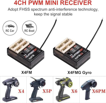 Helidirect DUMBORC X4FMG 4 Channel Micro RC Receiver with Built-in Gyro 2.4GHz for RC Car Boat Tank – Stabilized Mini Remote Receiver