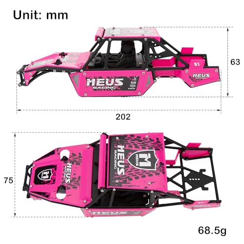 MEUS RACING Mantis24 Body with Roll Cage for Axial 1/24 SCX24 RC Crawler (Pink) - color: Pink