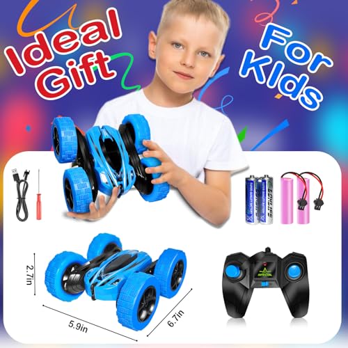 FREE TO FLY Remote Control Car Boys Toys: 360 Flip Rc Cars 2.4Ghz Double-Sided Rotating Stunt Car 6 7 8 9 10 11 12 Year Old Kids Girls Outdoor Indoor - color: Blue
