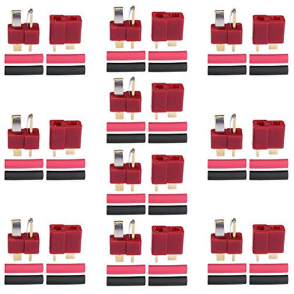 Hobbypark 10 Pairs T-Plug Connectors Male & Female Deans Style w/Shrink Tubing for RC LiPo Battery Pack ESC Electric Engine Motor Parts