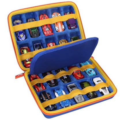 Shockproof Carrying Case for Hot Wheels 20 Cars, Case Only (Blue, Yellow, Orange Zipper) - color: Blue, Yellow, Orange Zipper