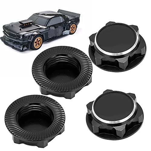 17mm Hex Wheel Nuts, 4pcs Aluminum Alloy 17mm Self Lock Hex Wheel Nuts Adapter Dustproof Caps for 1/8 RC Car Track Wheel Rims (Black) - color: Black