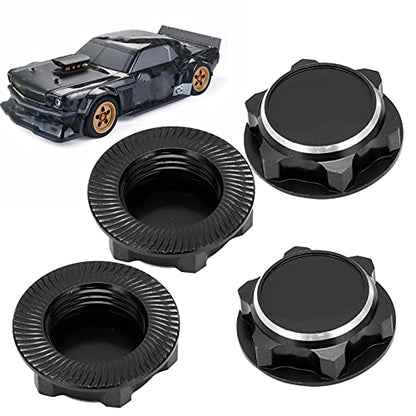 17mm Hex Wheel Nuts, 4pcs Aluminum Alloy 17mm Self Lock Hex Wheel Nuts Adapter Dustproof Caps for 1/8 RC Car Track Wheel Rims (Black) - color: Black