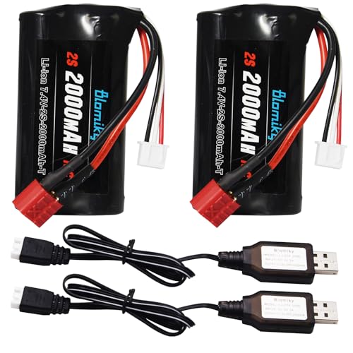 Blomiky 2 Pack 7.4V 1500mAh 11.1W Li-ion Rechargeable Battery with T Plug Suitable for Some RC Trucks / 14301 Battery