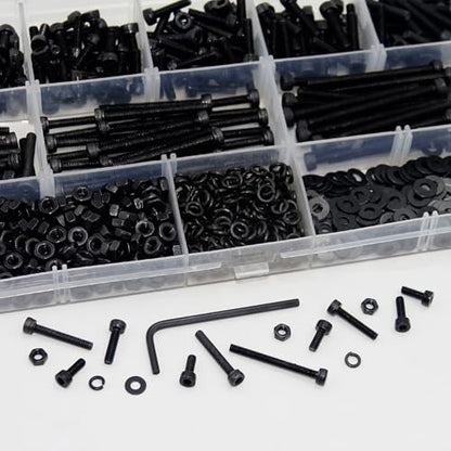 940PCS M3 Screws Assortment Kit, M3x8/10/12/16/18/20/30/40 mm Hex Socket Head Bolts, Nuts & Washers Assorted Set - 12.9 Alloy Steel Black Zinc Plated M3 Screw for 3D Printer,DIY - size: M3x8/10/12/16/18/20/30/40-940Pcs
