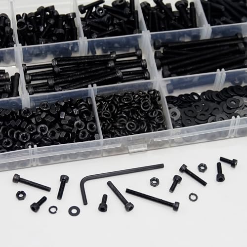 940PCS M3 Screws Assortment Kit, M3x8/10/12/16/18/20/30/40 mm Hex Socket Head Bolts, Nuts & Washers Assorted Set - 12.9 Alloy Steel Black Zinc Plated M3 Screw for 3D Printer,DIY - size: M3x8/10/12/16/18/20/30/40-940Pcs
