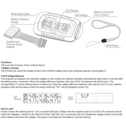 2-6S LiPo Battery Voltage Checker Equilizer Capacity Display Voltage Indicator Self Voltage Balancer for RC Car