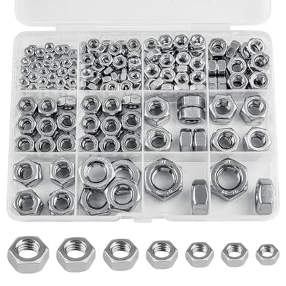 Metric Hex Nuts, 237 Pack 304 (A2-70) Stainless Steel Hardware Nuts | M3 M4 M5 M6 M8 M10 M12 Standard Inch Coarse Thread Nuts - color: Silver, size: Metric
