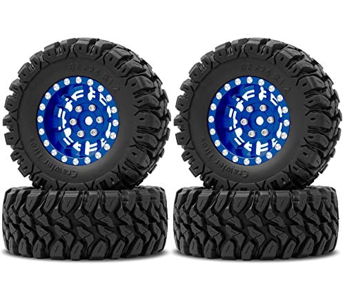 OGRC 1.0 Plus (1.2 Inches) Beadlock Wheels 7mm Negative Offset Wheel Rims SS Super Soft Sticky Tires for TRX4M SCX24 FCX24 AX24 1/24 1/18 RC Crawler Car - 62 * 24mm (Blue) - color: Blue