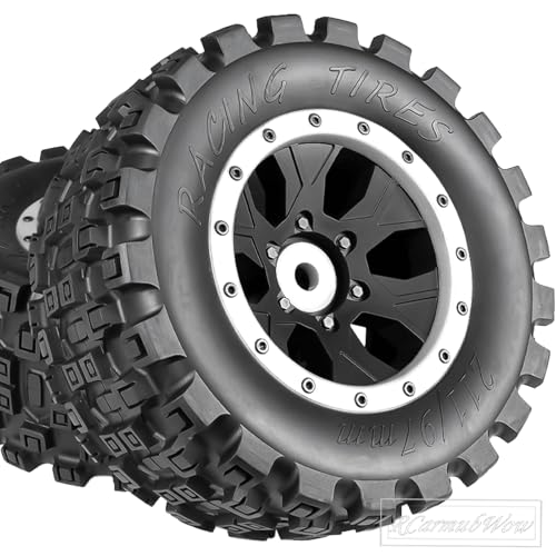 MX43 RC Wheels and Tires Truck Tires for 1/5 KRATON 8S EXB AVC 4X4 RTR,1/5 Outcast 8S EXB AVC 4X4 RTR,1/5 X-MAXX 8S,Pro-line Racing Badlands Tires w/Wheel Hex,4PCS,White - color: White(4pcs)