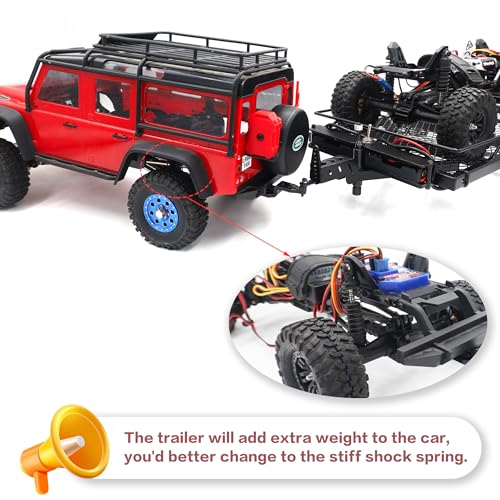 1/18 1/24 Metal Flatbed RC Trailer Kit with Tow Hitch for TRX4M SCX24 | For Axial SCX24 FMS FCX24 1/18 1/24 RC Car,RC Trailer with LED Taillight & Hook Hitch,Heavy-Duty,Strong and Durable
