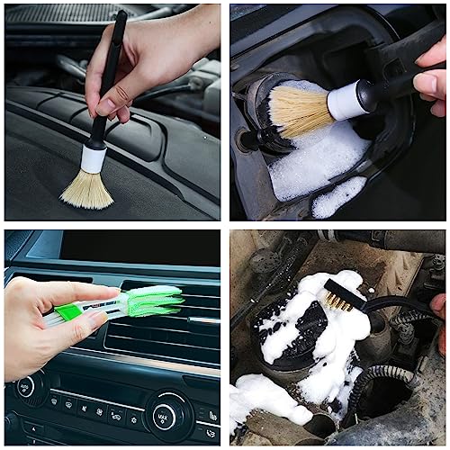 HMPLL 10pcs Detailing Brush Set, White | Includes 5 Soft Car Detailing Brushes , 3 Wire Brush, 2 Air Vent Brush for Cleaning Car Interior and Exterior Detailing - color: white