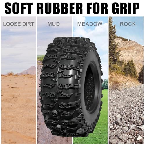 1.3 Tires for SCX24 & TRX4M 63.2 26.7mm RC Crawler Tires Upgrades with Foam Inserts Compatible with Traxxas Axial 1/18 1/24 Scale RC Cars Aggressive Mud Terrain Cling On Design - size: 1.3-66mm-jct