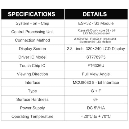 AITRIP 1PCS 2.8" ESP32-S3 Touchscreen Module, Esp32 S3 2.8inch 240x320 IPS LCD EPS32 Display with WiFi Bluetooth Capacitive Touch Screen for Arduino - color: 1PCS
