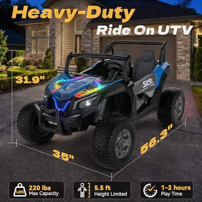 XXXL 4WD 24V Ride on Toys for Big Kids 3-14, Max 5.5Mph & 220 lbs Load,Blue | Adjustable 22” 2 seater ride on car for kids, 15" eva all-terrain tires, remote control, led lights, smooth shock absorbers - color: Blue