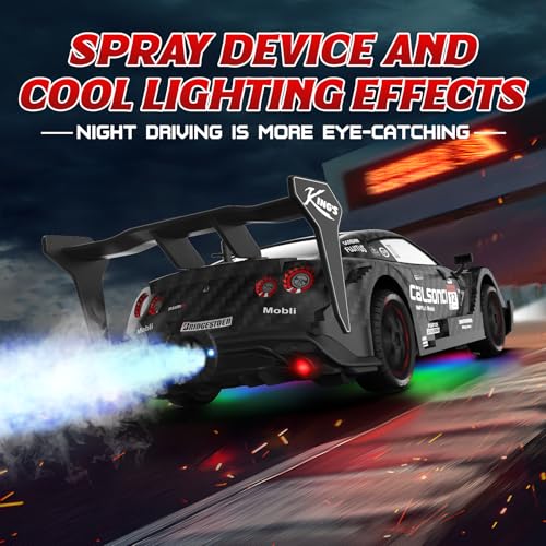 Remote Control Car RC Drift Car 1:16 Scale 4WD RC Vehicle with LED Lights 2.4GHz 30km/h RTR High Speed Racing Sport Toy for Adults Boys Girls Kids Gift 2Pcs Rechargeable Battery - color: Black