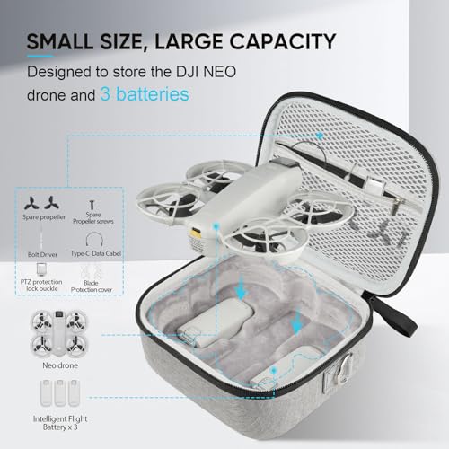 GAGITERVR N2 Small Neo Hard Carrying Case, Travel Shoulder Bag with Soft Lining, Portable Protection for Dji Neo Drone, Up to 3 Flight Batteries & Accessories, Ideal for Trip and Home Storage, Gray - size: For 3 Batteries