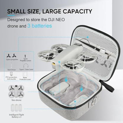 GAGITERVR N2 Small Neo Hard Carrying Case, Travel Shoulder Bag with Soft Lining, Portable Protection for Dji Neo Drone, Up to 3 Flight Batteries & Accessories, Ideal for Trip and Home Storage, Gray - size: For 3 Batteries