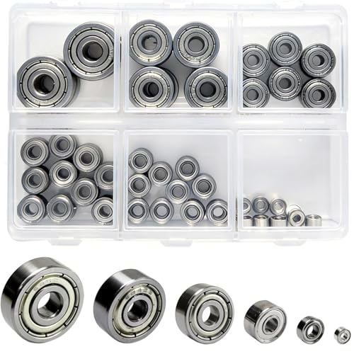 60 Pcs 6-Size 625ZZ 624ZZ 623ZZ 693ZZ 683ZZ 682ZZ Deep Groove Ball Bearings Kit, Miniature Bearings Assortment for Skateboards, Consumer Electronics - Double Shielded