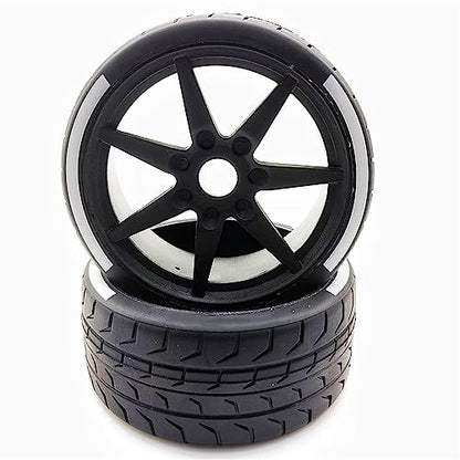 1/8 Scale RC Car Road Tires, 2 Pcs RC Car On Road tire Set with 17mm Hex RC Racing Car Wheel with Rim hub for 1/8 RC Racing Car Accessories (Color : 2 PCS White Front) - color: 2 Pcs White Front