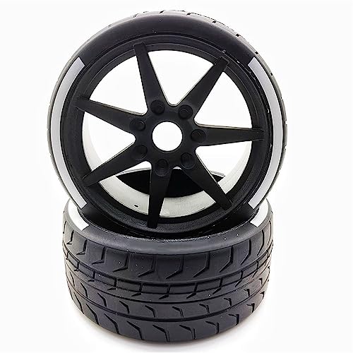 1/8 Scale RC Car Road Tires, 2 Pcs RC Car On Road tire Set with 17mm Hex RC Racing Car Wheel with Rim hub for 1/8 RC Racing Car Accessories (Color : 2 PCS White Front) - color: 2 Pcs White Front