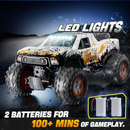 1:10 Amphibious Remote Control Car, 2.4 GHz Waterproof Monster Truck Toys RC Cars, 4WD All Terrain Off-Road Pickup RC Trucks , 2 Batteries 60Mins Play, Kids Toy Gift for Adults Kids Boys Girls