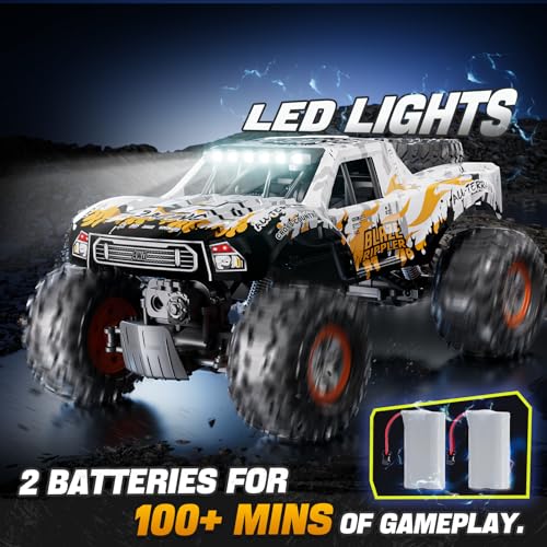 1:10 Amphibious Remote Control Car, 2.4 GHz Waterproof Monster Truck Toys RC Cars, 4WD All Terrain Off-Road Pickup RC Trucks , 2 Batteries 60Mins Play, Kids Toy Gift for Adults Kids Boys Girls