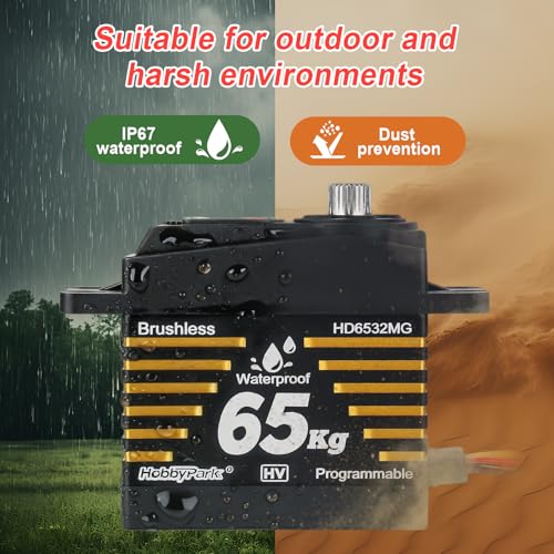 HobbyPark Waterproof 65kg Servos Brushless Motor High Torque RC Steering Servo Fast Speed Stainless Steel Metal Gears HV for 1/8 1/10 RC Crawlers Cars Trucks Buggy 180° Standard Programmable