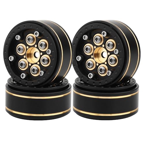 1.0 Plus Brass Beadlock Wheel Rims 4PCS Wheels for All 1/24 Scale FCX24 Axial SCX24 Deadbolt C10 Gladiator 1/18 TRX4M RC Crawler Car Upgrades Parts (6 Round Shape) - style: 6 round shape