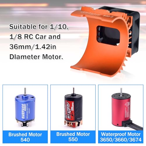 30mm RC Cooling Fan,28000RPM Alluminum Motor Fan with Heatsink for RC Car 1/8 1/10 Scale 540 550 3650 3660 3670 Motor Orange - style: Orange-single Fan for 36mm Motor