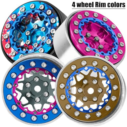 for 1/24 1/18 SCX24 FCX24 TRX4M RC Crawler Car,1.3" RC Tires Wheel Rim,Aluminum RC Truck Tires Wheels Rims,1.3 Beadlock Wheel Rims Heavy Duty Rim (4PCS) Pink - color: 1.3-rim-pink&blue