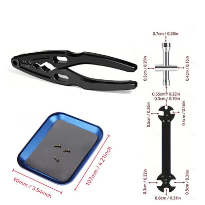 RC Car Repair Tools: Shock Pliers, Repair Pliers, Tie Rod Ball Joint Removal Tool, Repair Screwdriver Set, Small Phillips Socket, Tie Rod Adjustment Wrench, Black (4-Piece Set) - color: Black Out