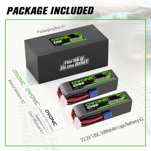 OVONIC 6S LiPo Battery 22.2V 5000mAh 120C with EC5 Plug for RC Car RC Truck Airplane Helicopter Boat Car Racing RC Hobby (2 Packs)