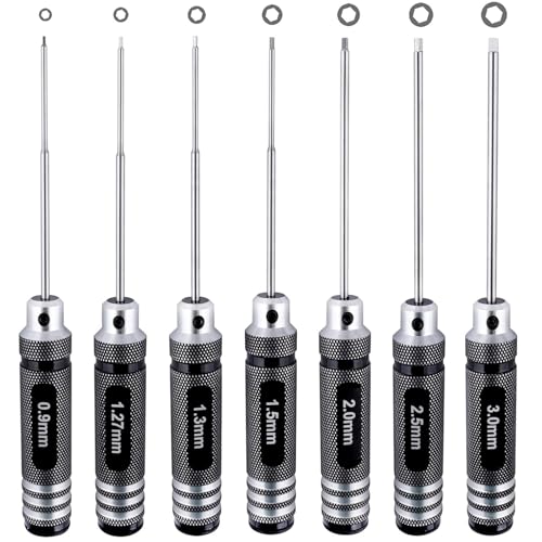 Hex Screwdriver Set 0.9mm 1.27mm 1.3mm 1.5mm 2.0mm 2.5mm 3.0mm 7pcs Allen Wrenches Set for RC Car RC Drone RC Boat RC Helicopter RC Modeling Tools