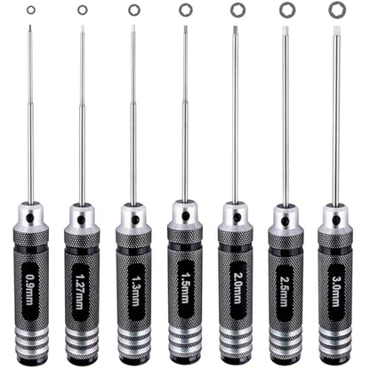 Hex Screwdriver Set 0.9mm 1.27mm 1.3mm 1.5mm 2.0mm 2.5mm 3.0mm 7pcs Allen Wrenches Set for RC Car RC Drone RC Boat RC Helicopter RC Modeling Tools