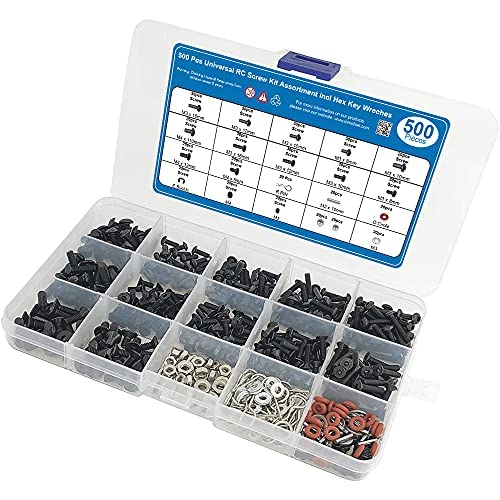500 Pcs Universal RC Screw Kit Assortment Set for 1/8 1/10 1/12 1/16 Scale RC Cars Trucks Crawler M3 M4 Allen Head Hex Screws Nuts Shell Buckles