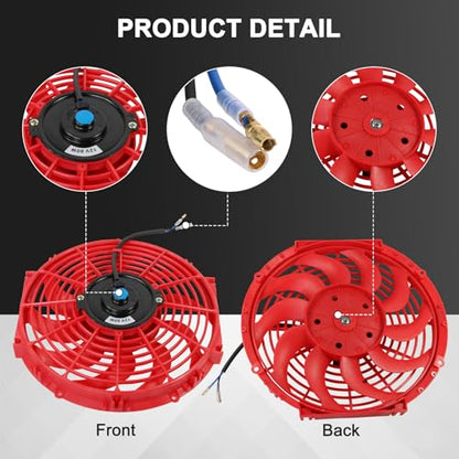 JDMSPEED New Universal 12V Engine Cooling Fan Slim Pull Push Racing Electric Radiator Red 12" - color: Red, size: 12 Inch