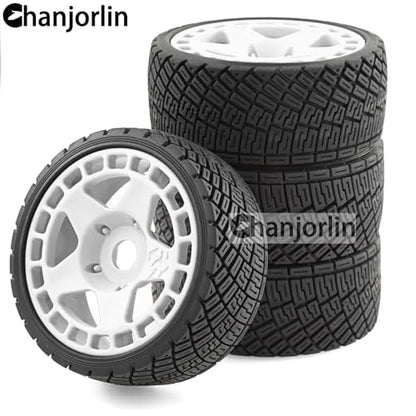1/8 1/7 RC On Road Tires And Hard Plastic Rally Racing Wheels 17mm Hex Touring Tyres OD 3.94'' For 1:8 1:7 Street Drift Car ARRMA Losi Kyosho GT2 W10 Tamiya HPI WR8 HSP 4PCS (White) - color: White