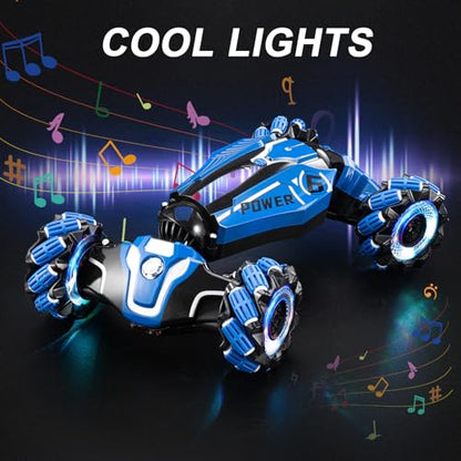 RC Stunt Car, 2.4 GHz 4WD Drive Remote Controlled Gesture Sensor Toy Car, Hand Remote Control car with 360° Flipping Light and Music, Toys for